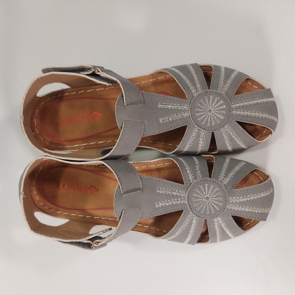 LOSTISY Women Wedges Shoes Splicing Casual Comfy Gray Sandals, 39 - Picture 4 of 9